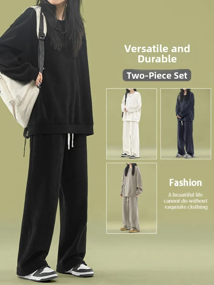 

Мужской комплект худи на весну-осень: оверсайз, круглый вырез, повседневный спортивный костюм из двух предметов, модный уличный стиль, удобный полиэстер