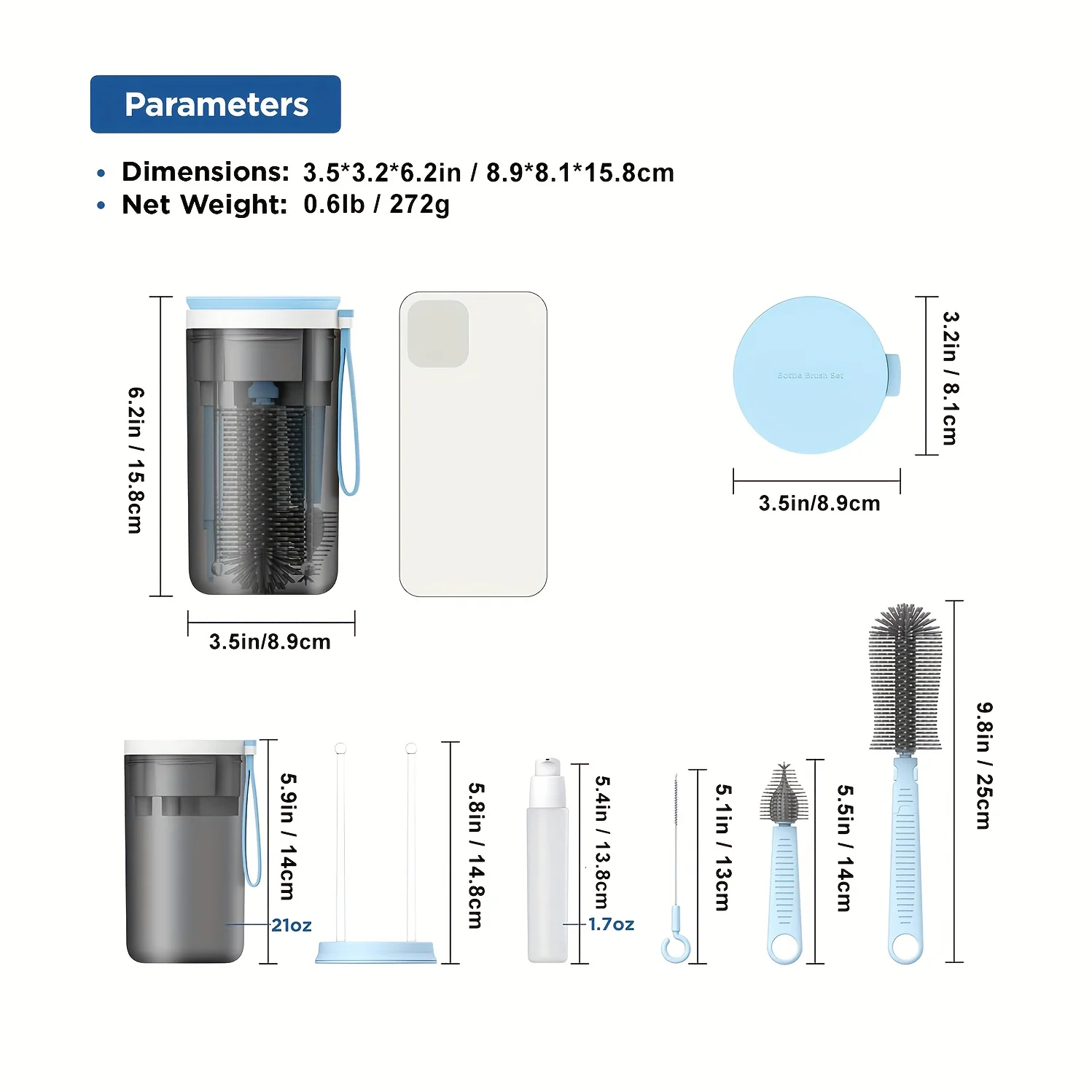 Final Travel Bottle Cleaning Kit - Scalable Silicone Brush with Nipple Cleaner, Built in Drying Rack, Straw Brush, Soap Dispense