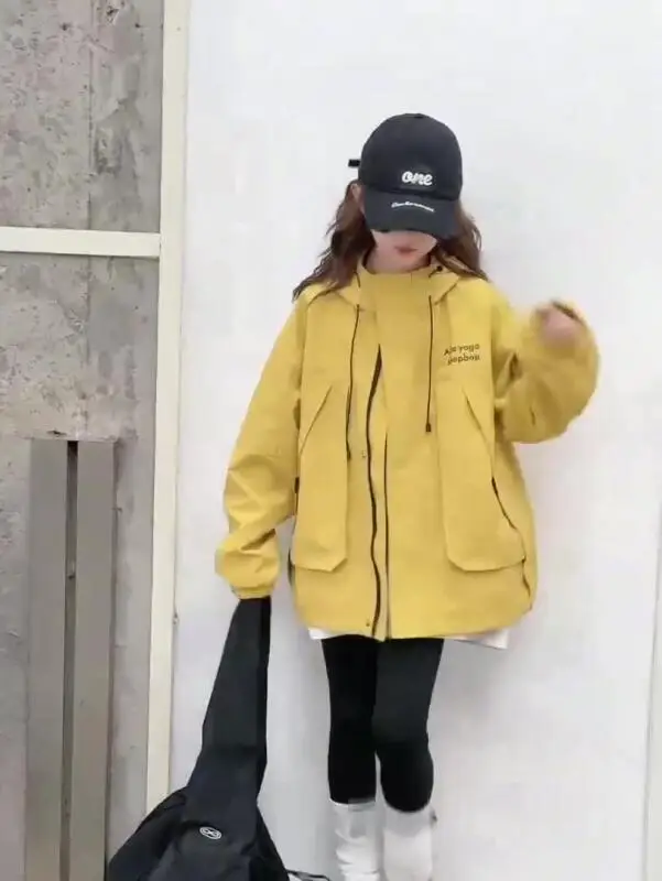 

Kawaii Girl Outdoor Jackets Jacket Fashion Student Spring Autumn Cartoon Casual Mid-Length Hooded Coat Tops Children's Clothing