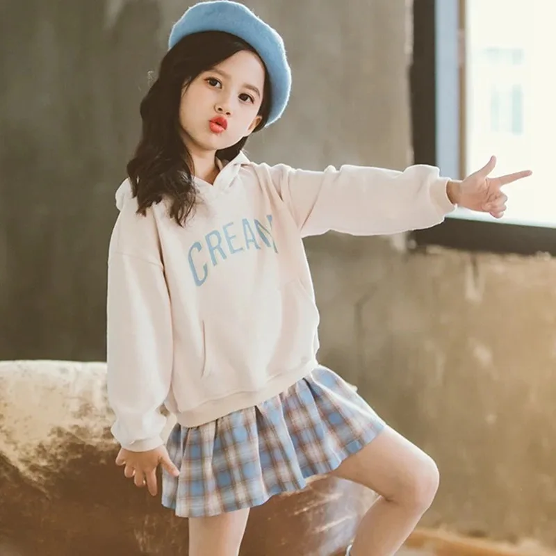 أطفال بنات ملابس مطوي فستان فتاة مقنعين البلوز وهمية قطعتين فستان 3 4 5 6 7 8 9 10 سنوات