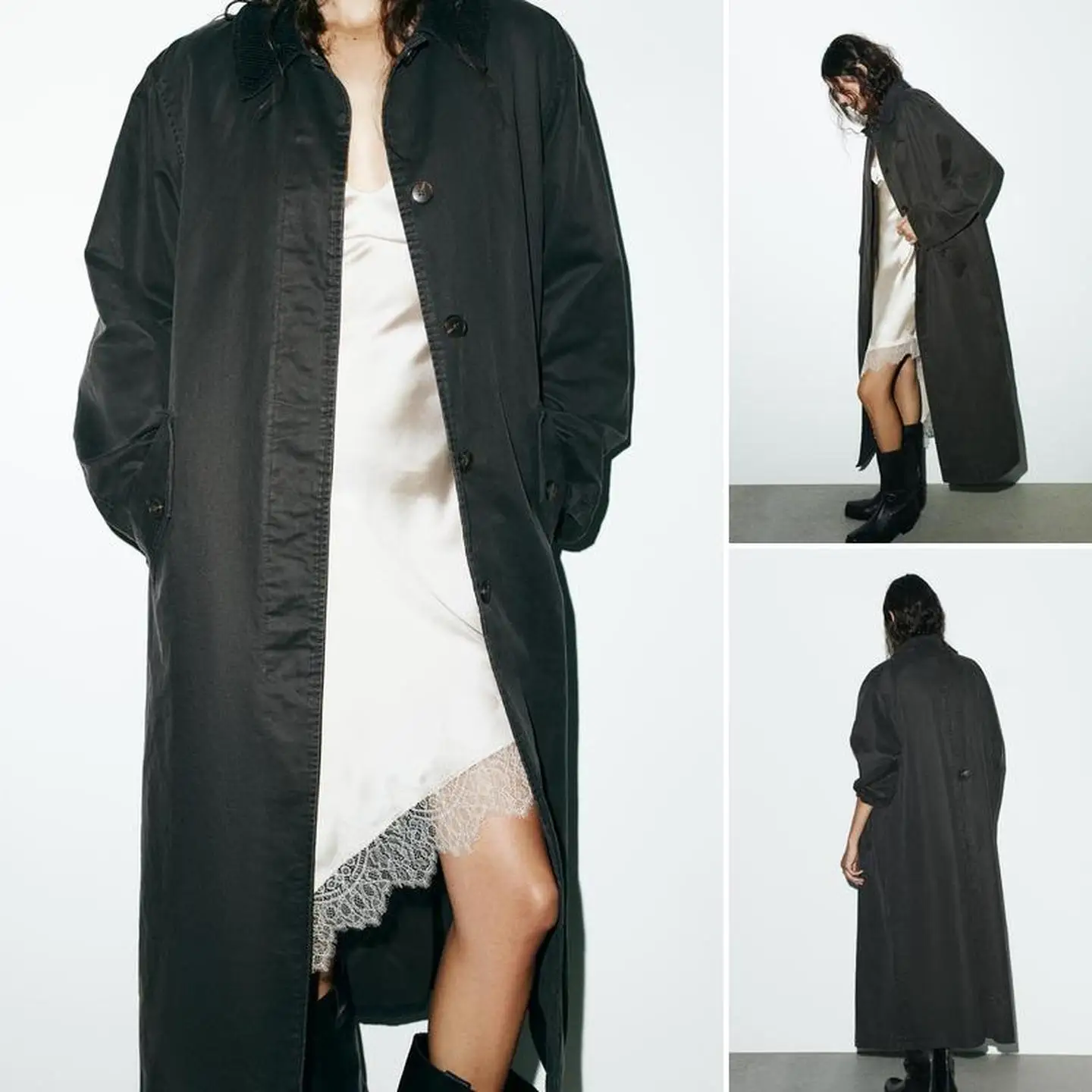 

Long Sve Long Coat k Button Closure Velvet Flip Cover Collar Autumn Commute Sle Women's Faion Cotton Windbreaker