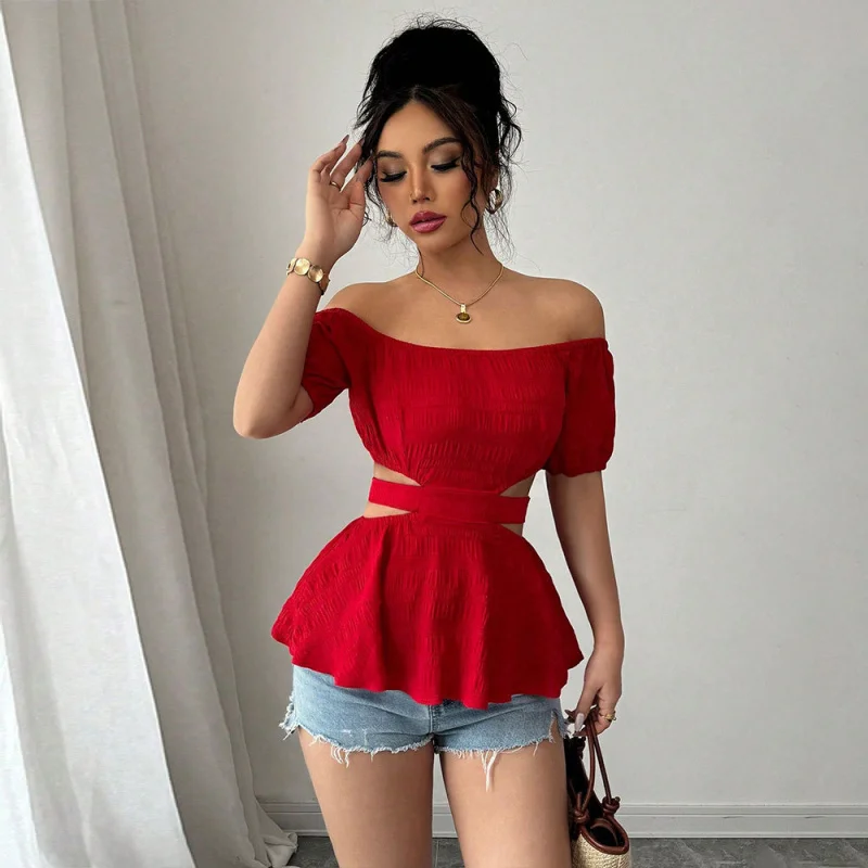 

Women's Off-Shoulder Blouse Summer Hollow Out Tube Top Short Top