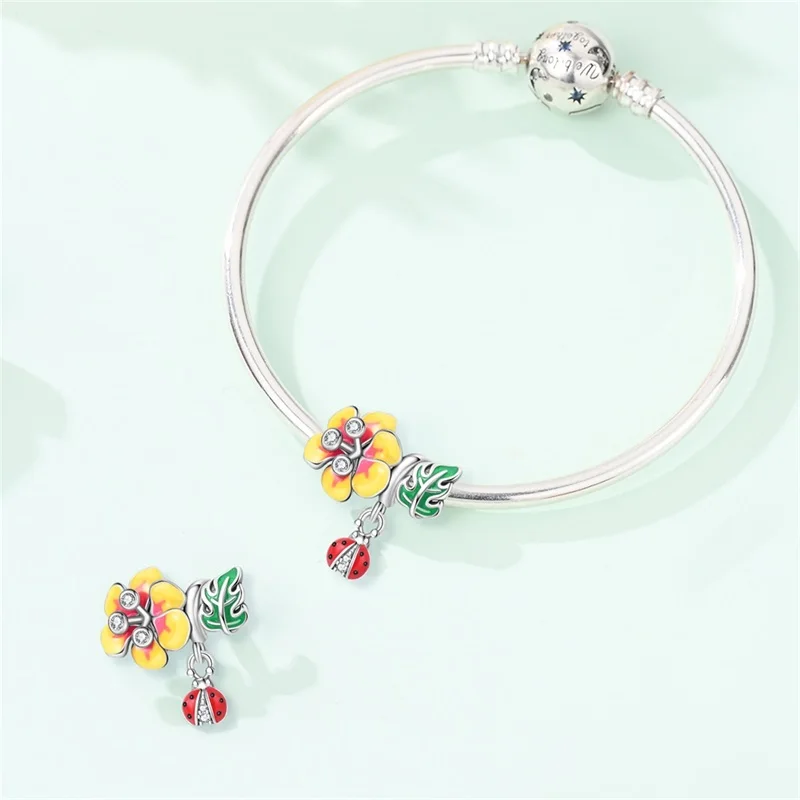 925 Sterling Silver Charms Beads Spring Vine Flowers Ladybug Beads Fit Original Bracelet DIY Women Party Jewelry Gifts
