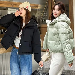 PinkyIsBlack 2024 New Autumn Winter Short Jacket Coat For Women Solid Basic Cropped Hooded Famale Puffer Jacket Parkas Outwear