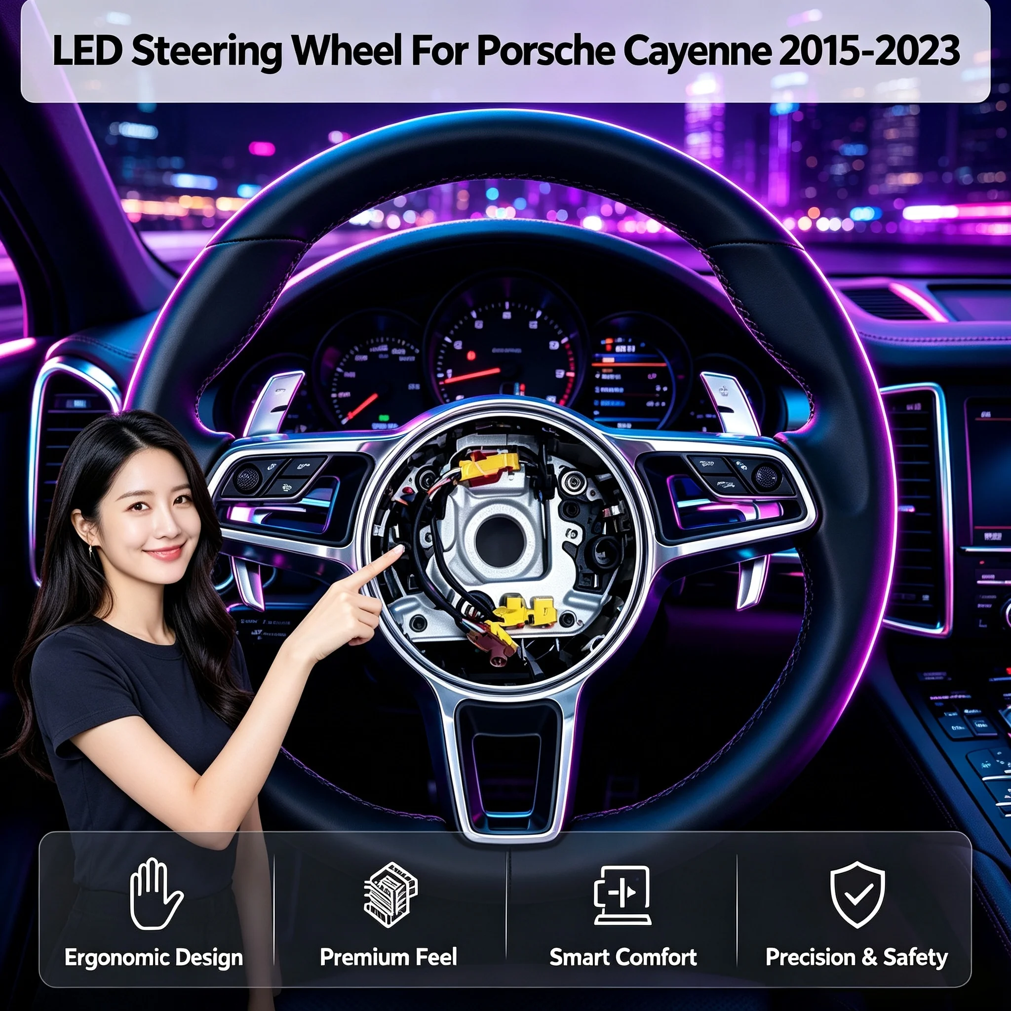 High Quality Full Leather Sport Steering Wheel For Porsche 911 996 Cayenne 958 718 Boxster 918 Cayman Macan Panamera Taycan