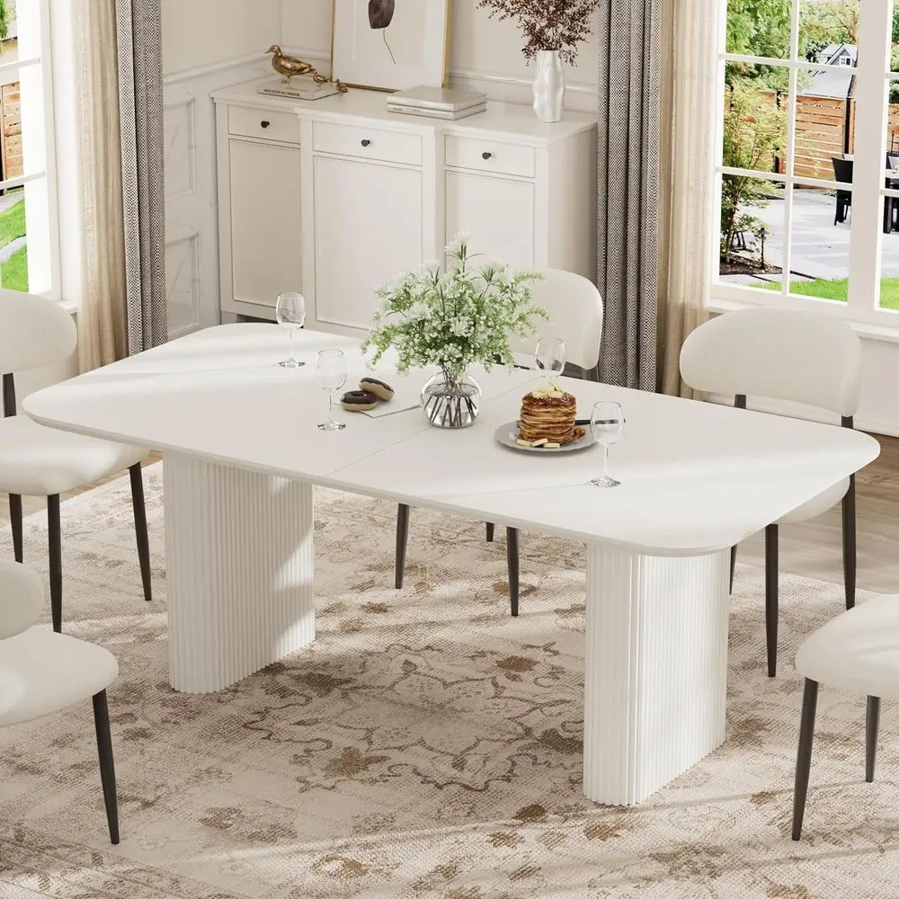

Large Cream White Oval Dining Table for 4-6 People with Black Legs