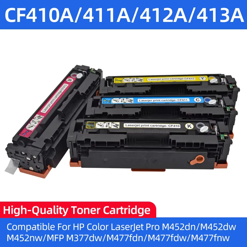 

CF410A 411A 412A 413A Toner Cartridge Compatible for HP Color LaserJet Pro M452dn M452dw M452nw MFP M377dw fdn M477fdw M477fnw
