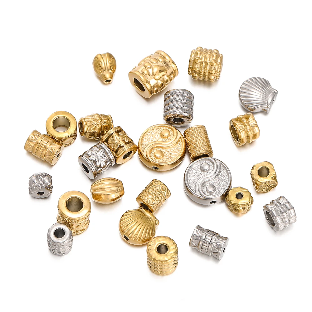 

5pcs/lot Stainless Steel Bead Big Hole Spacer Beads for Jewelry Making DIY Charm Pendants Bracelet Necklace Supplies