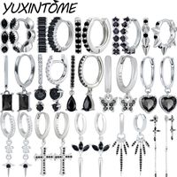 925 Sterling Silver Needle Punk Black Series Small Hoop Earrings for Women 24K Gold Earrings Trend Jewelry Ear Accessories