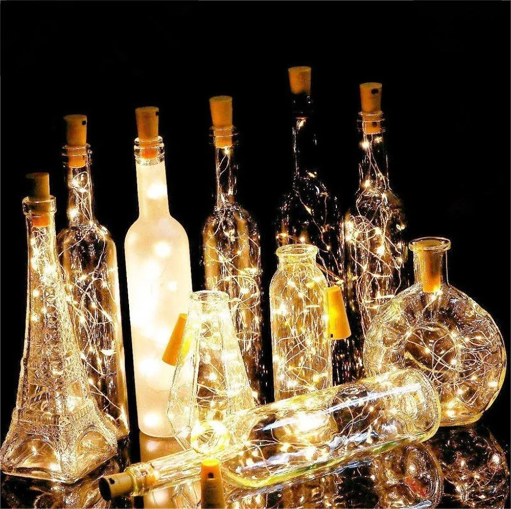 Guirlande lumineuse pour bouteille de vin avec liège, 20 pièces, lumières féeriques, pour fête de noël, décoration de Bar, mariage