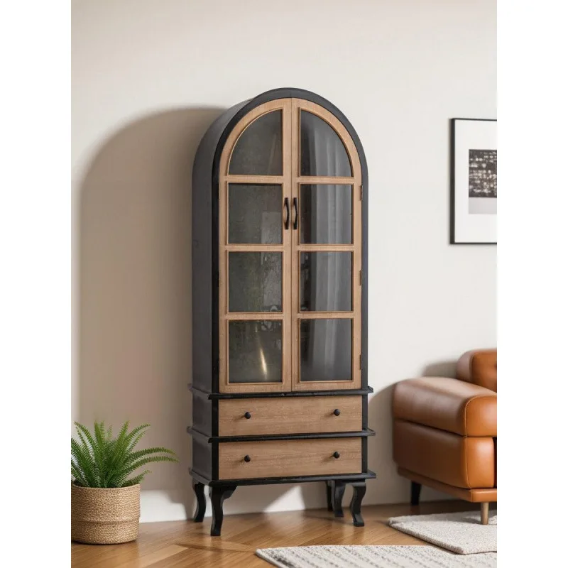 

Fully equipped American country solid wood glass wine cabinet against the wall bookcase living room dining room storage