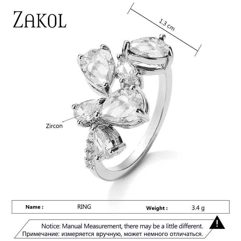 ZAKOL Delicate Pink Water Drop Finger Rings for Women Shiny Cubic Zirconia Ring Fashion Party Wedding Jewelry INS Style