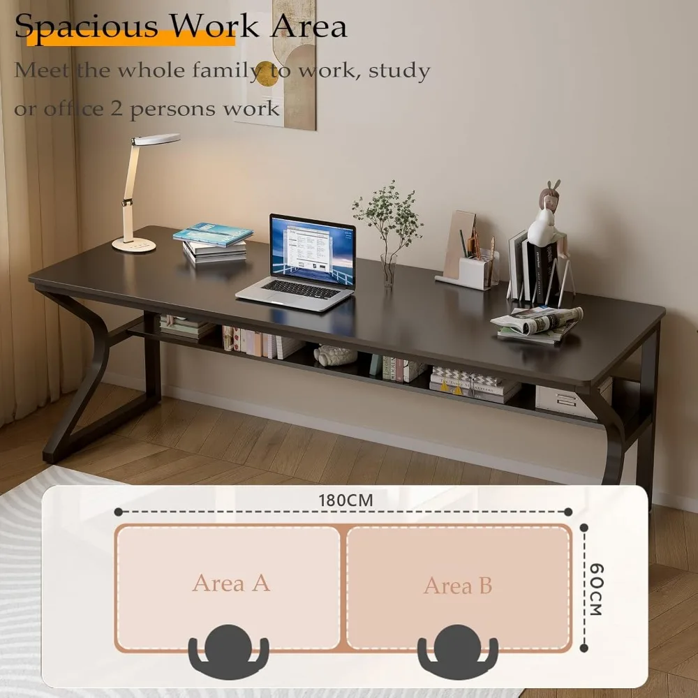 Elegant Dual-Person Study Desk with Built-in Bookshelf, Contemporary Home Office Computer Workstation