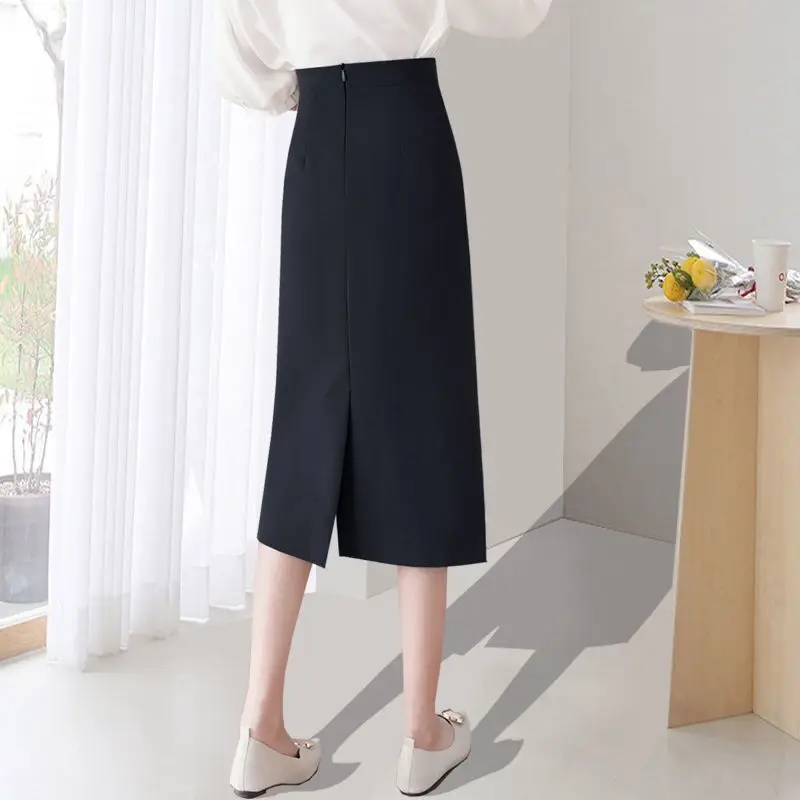 High Quality Elegant Long Slit Suit Skirt Half-length Autumn Straight Cut Bodycon High Waist One-step Slimming Professional S...