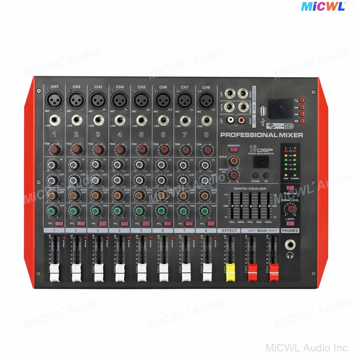 Factory Cost MiCWL M800 1000W Amplifier Power Mixer 4 6 8 Channel Sound Mixing Console Built-in Dual Output AMP DSP Bluetooth