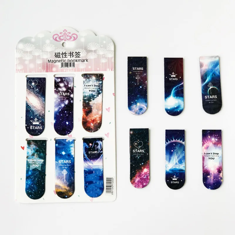 6 Pcs/pack Fantastic Starry Magnetic Bookmarks Maker of Page