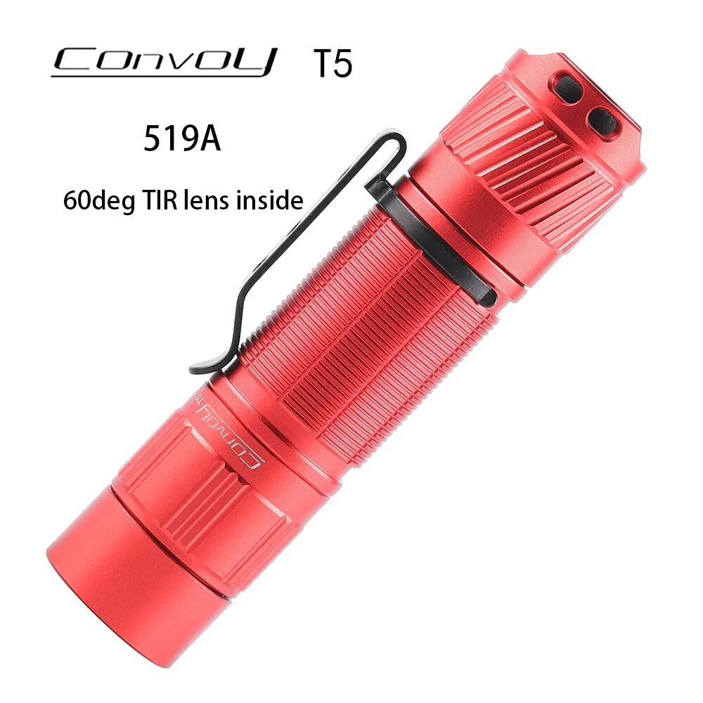 

Red Convoy T5 Flashlight with 519A Linterna Led High CRI AA 14500 Torch Mini Flash Light 60deg TIR Lens Work Light Latarka