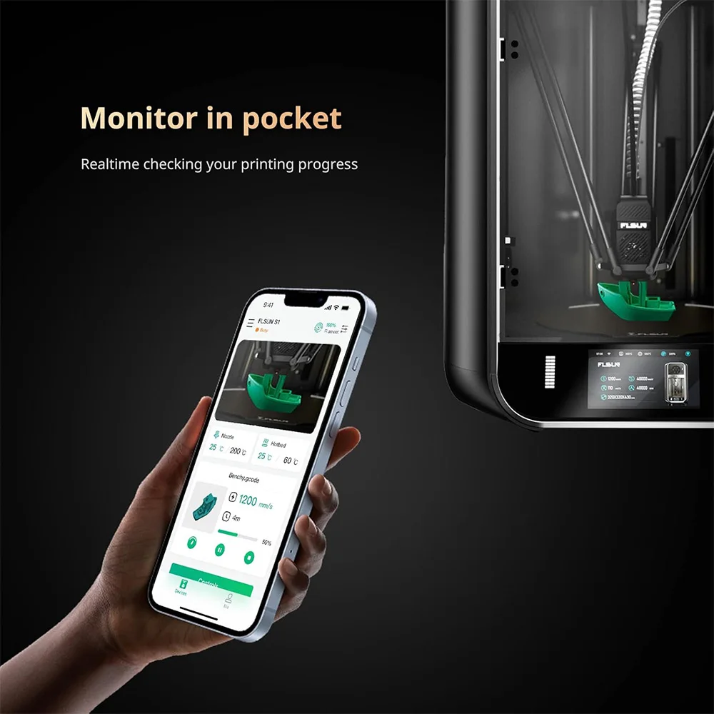 طابعة FLSUN S1 Pro 1200 مم/ثانية فائقة السرعة Delta ثلاثية الأبعاد Al Detection التسوية التلقائية كليبر البرامج الثابتة 350 ℃   ميتال هوتيند 320*320*430 ملم #5