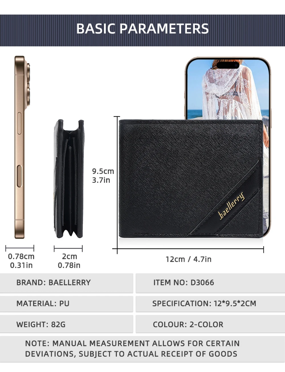 Baellerry Herren-Geldbörse mit RFID-Blockierung, kurzes Bifold-Portemonnaie, hochwertiges, rutschfestes Leder, Kartenhalter mit Münzfach mit Reißverschluss, sicher M – Detail 6