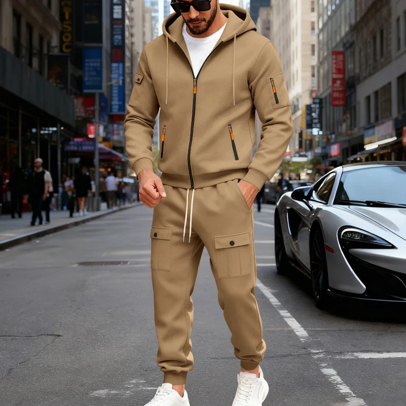 

2025 autumn and winter heavy men's loose casual tooling outdoor sports hooded sweater set