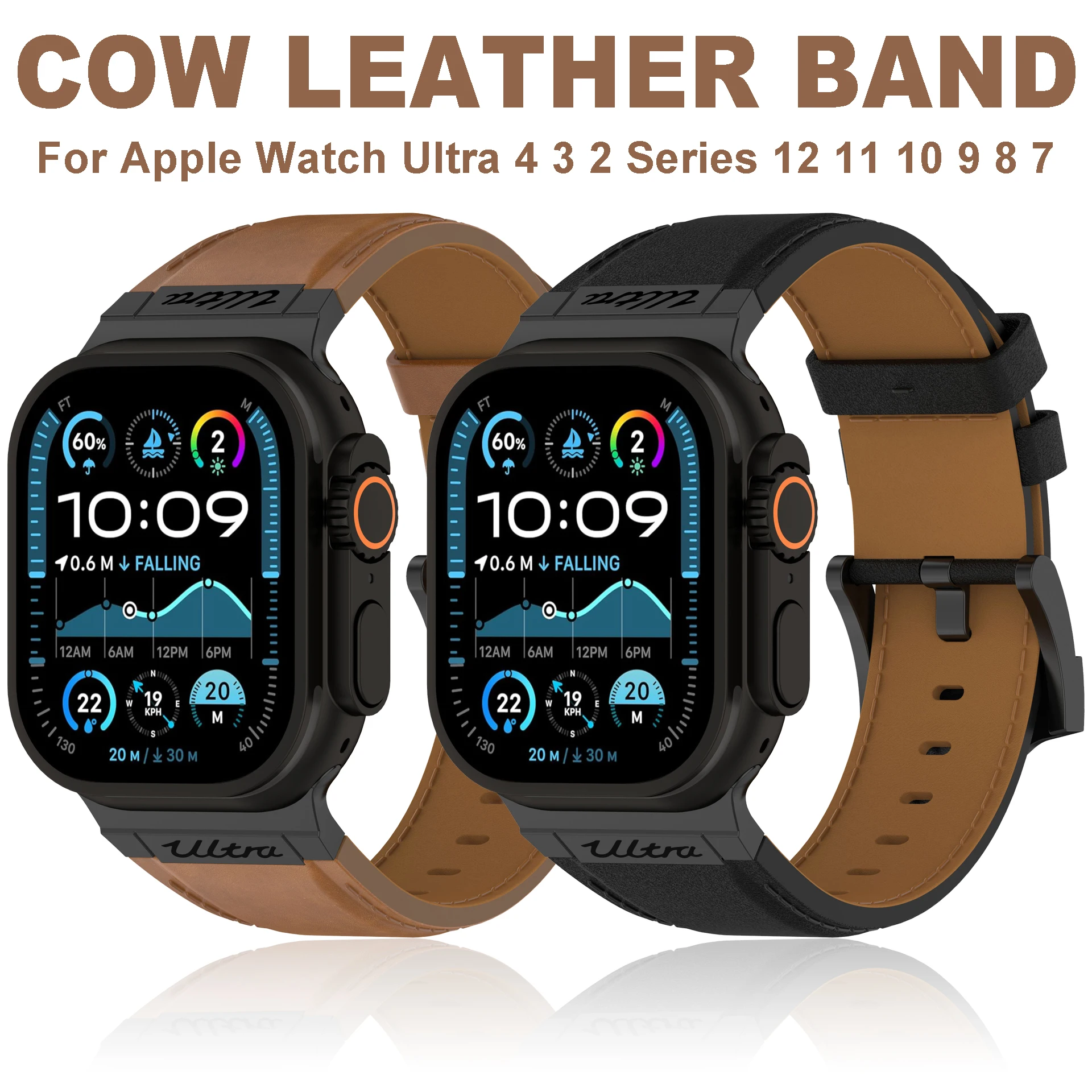 Luxury Leather Strap for Apple Watch Band Ultra 4/3/2 49mm 46mm 44mm 45mm Men Bracelet for IWatch Series 12 11 10 9 8 7 6 5 4 SE