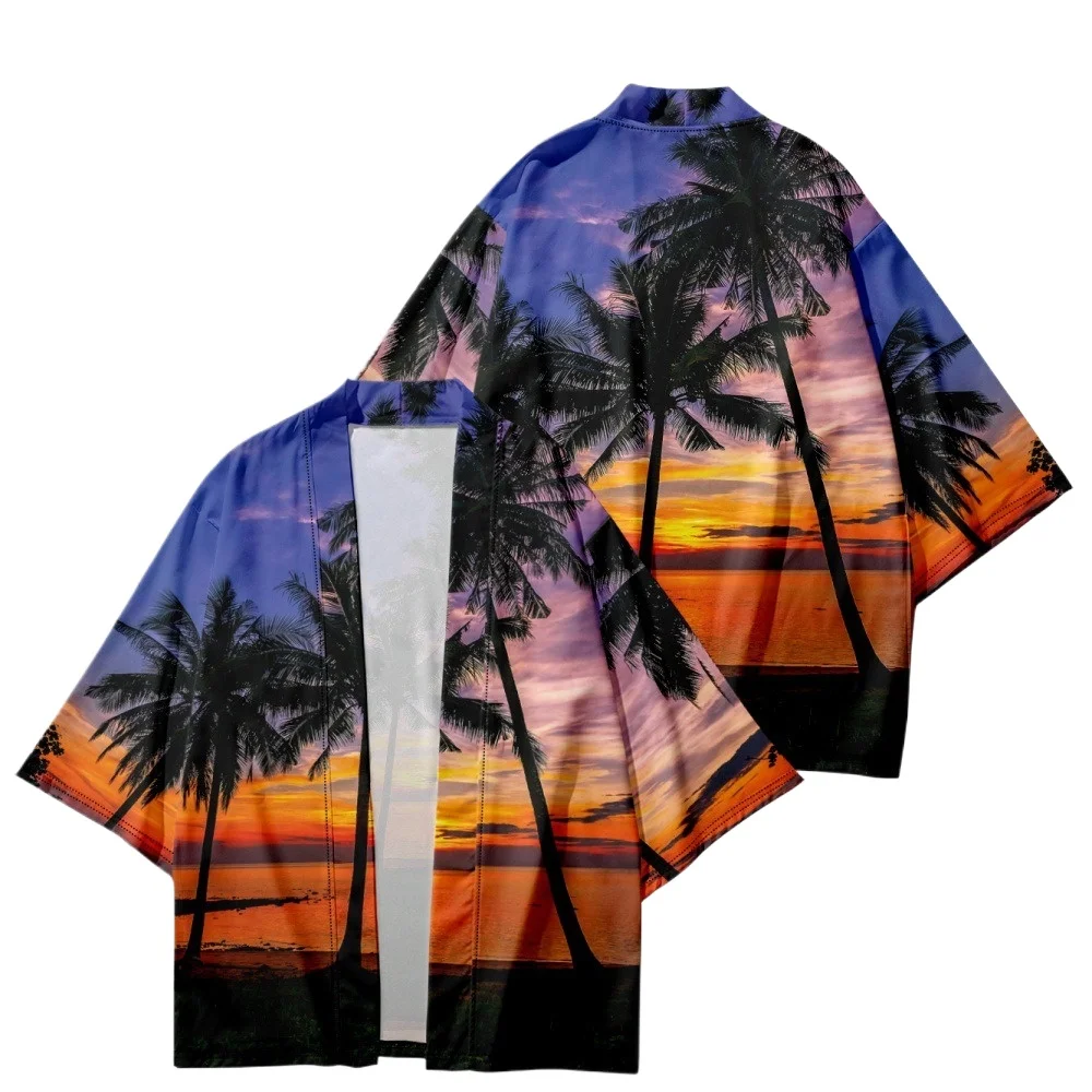 

Summer Samurai Kimono Men Cosplay Beach Kimono Hawaiian Haori Japanese Fashion Streetwear Yukata Cardigan Resort Robe Hot Sale