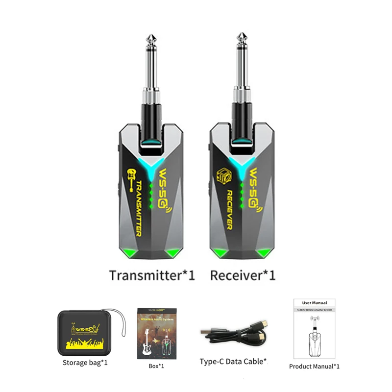 

5.8GHz Wireless Guitar System Rechargeable Transmitter Receiver 48K/16Bit Real-Time Audio & More Channels 3.5mm & 6.35mm Jacks