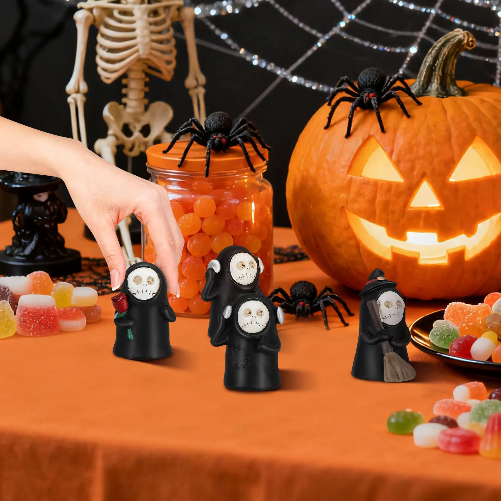 

1Set Skull Face Wizard Halloween Ghost Decorations Resin Spooky Home Desk Ornament Set for Table Centerpiece Party Supplies