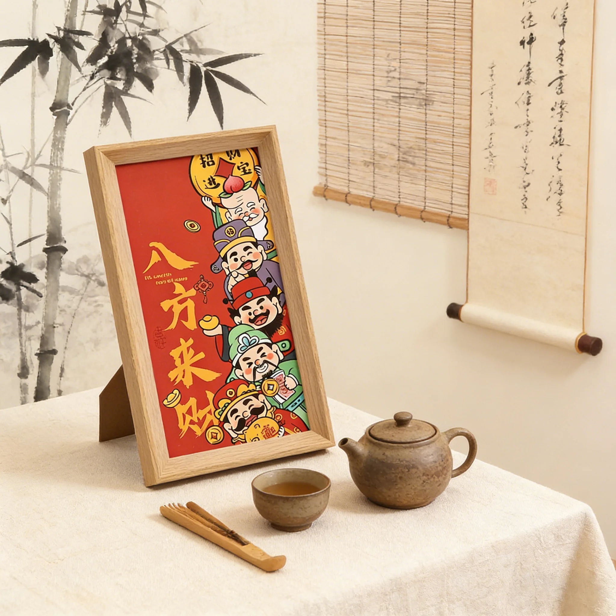 

Chinese Characteristic Art Traditional Festival Decoration God of Wealth Tabletop Decoration Chinese Style Picture Frame