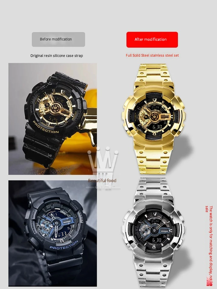 G-SHOCK GA-110 シルバー/ゴールド ラバーベルト Stainless For Casio G-Shock GA-110GB/100/120 Series Strap Bezel