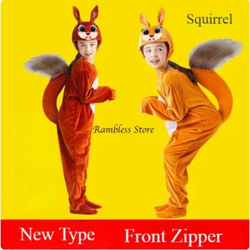 

l2025l New Cosplay Brown Color Squirrel Cosplay Jumpsuit for Kids Children Animals Cos Stage Fairy Tale Performance Clothing Squ