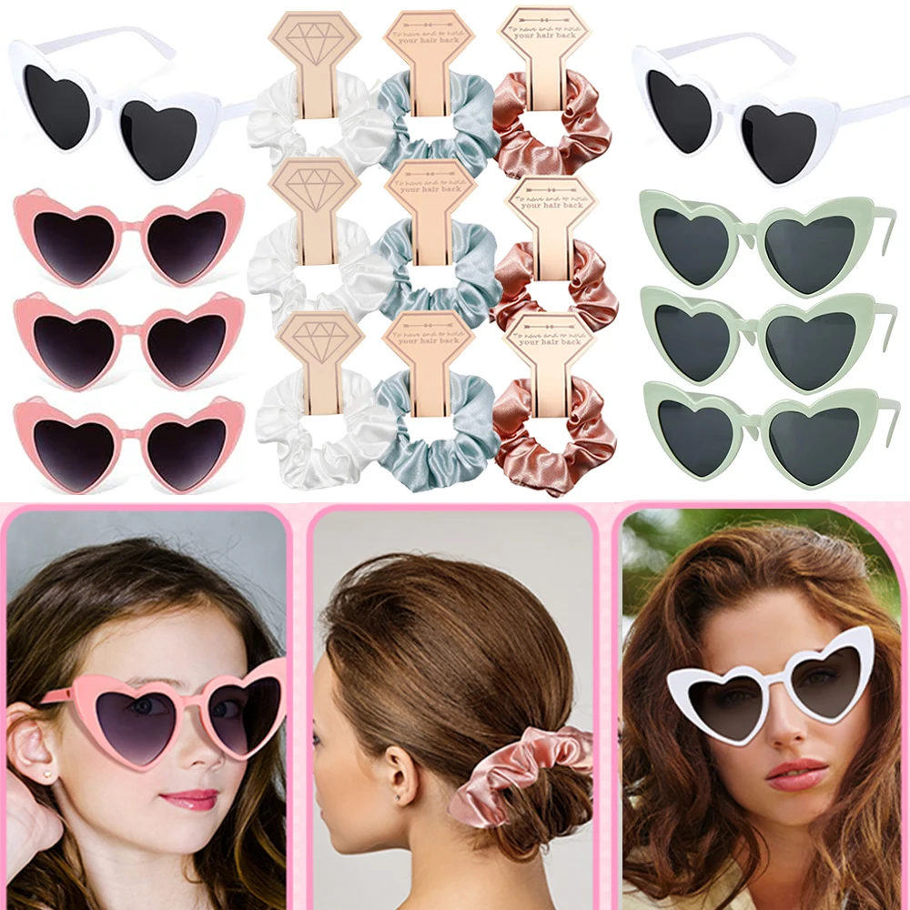 Heart Shaped Sunglasses Bridesmaid Gifts Bride Sunglasses Bachelorette Party Scrunchies Hair Ties Bridal Shower Wedding Decors