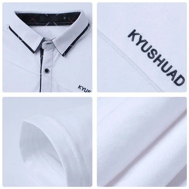 100% Cotton Men\'s Polo Shirt Turn Down Collar Golf Tops Male Long Full Sleeve 5XL Spring Breathable Slim Buisness Casual Office