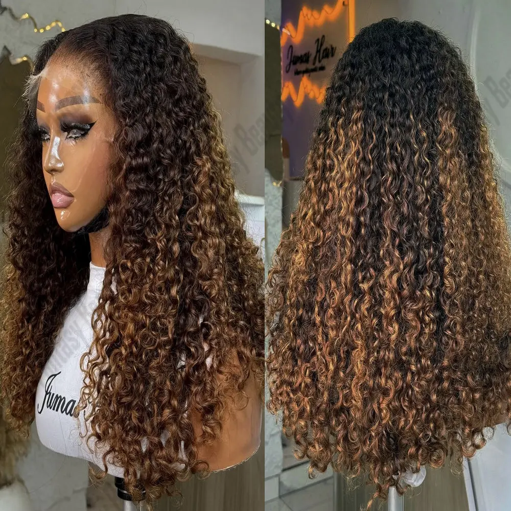 

Кудрявые вьющиеся золотисто-коричневые балаяж 13x4/13x6 парики на шнурке, человеческие волосы, естественная линия волос, бесклеевые 360, кружевные фронтальные парики, детские волосы Remy