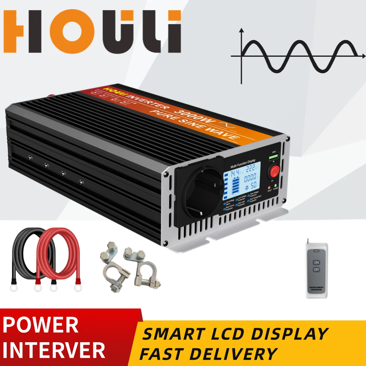 HOULI inverter pure sine 12v 220v home-appliance Frequency converter 6000W 5000W 4000W 3000W  clean sinys EU USB