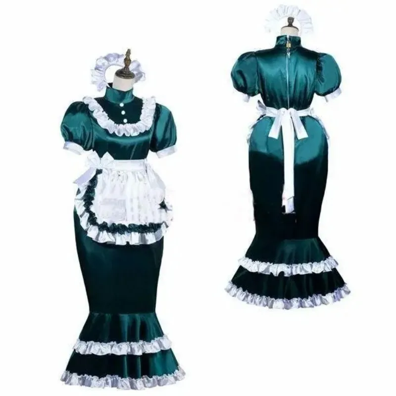 

Sissy Girl Green Lockable dress French maid cosplay costume tailored