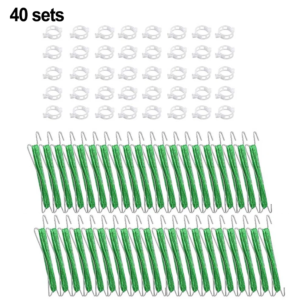 40 Pieces Metal Tomato Hooks with 15 Meter Adjustable Cord for Tomato For Vines and Other Climbing Plants in Garden