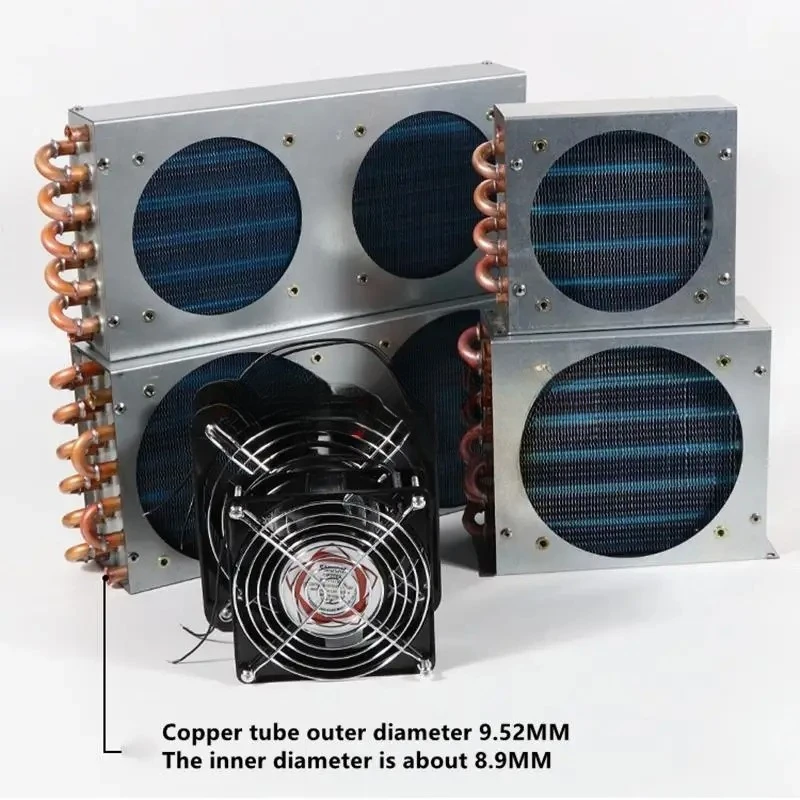 Small shell condenser radiator refrigerator freezer air-cooled water-cooled aluminum fin and copper tube heat exchanger with fan
