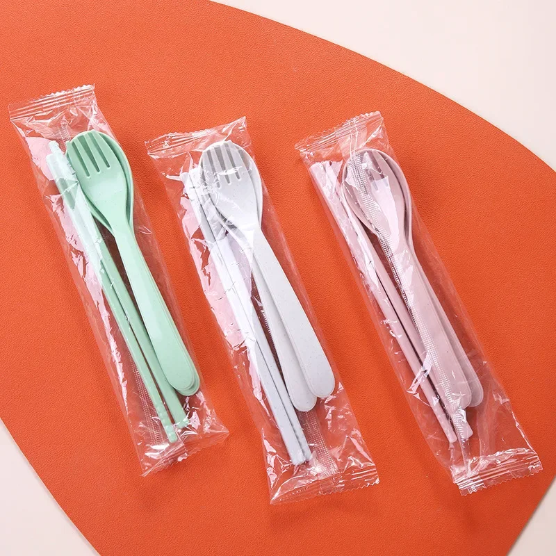 3pcs Wheat Straw Tableware  Wheat Tableware Spoon Chopsticks Fork Children\'s Portable Tableware Set Gift