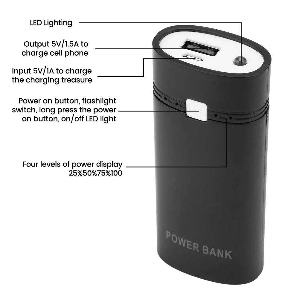 Portable Power Bank Kit 2x18650 Battery Charger DIY Power Bank Shell Case Box Power Bank Charge Storage Box (Without Battery)