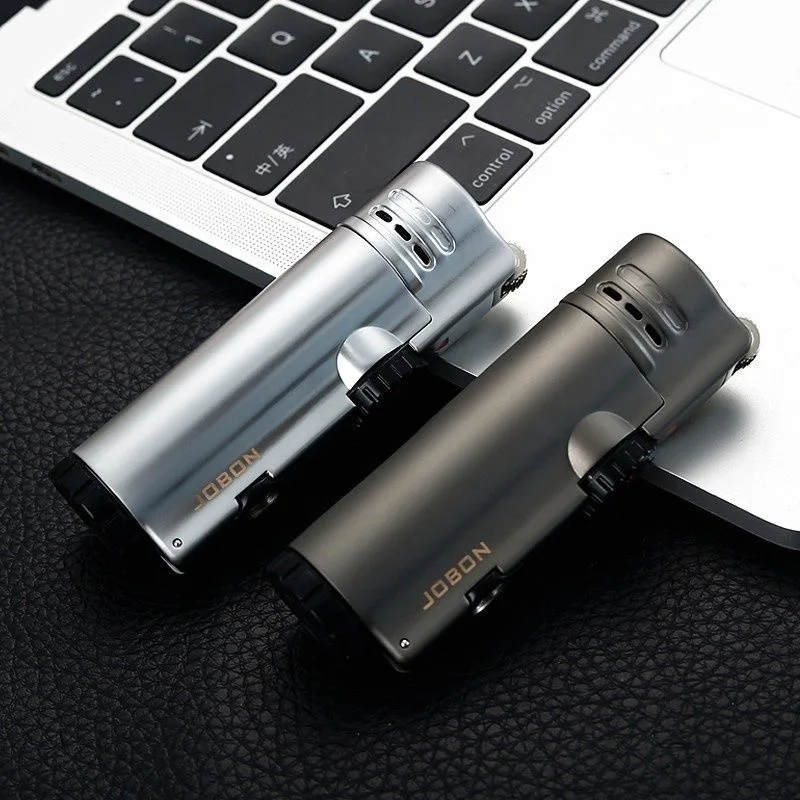 JOBON Inflatable 4 Torch Jet Windproof Lighter Metal Grinding Wheel Flint Lighter Gas Butane Inflatable Gift Cigar Lighter