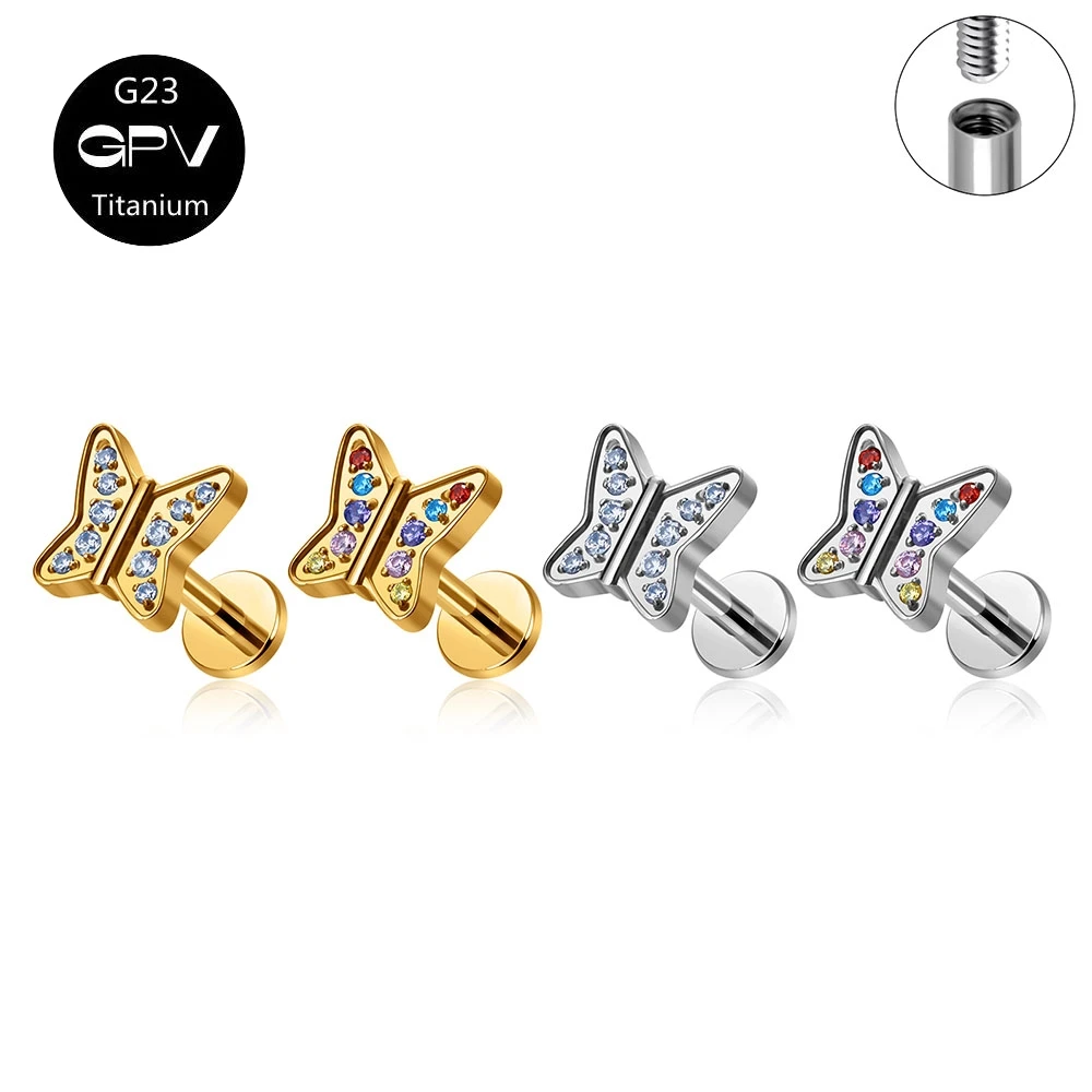 

G23 Titanium Butterfly Gold Plated Color ZC Earbone Nail Sweet Women's Earscreen Perforated Jewelry Earnail Nose Nail