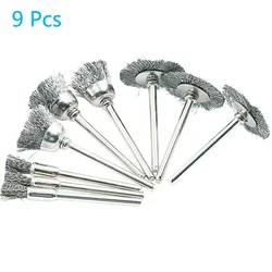 9Pcs/set Steel Wire Brass Mini Brush Rotary Tool for Drill Polishing Grinding Wheel T-shaped Small Brush Accessories