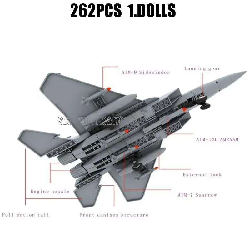 262pcs Military Carrier-based F15 Eagle Fighter Army Boy 1:48 Building Blocks Toy
