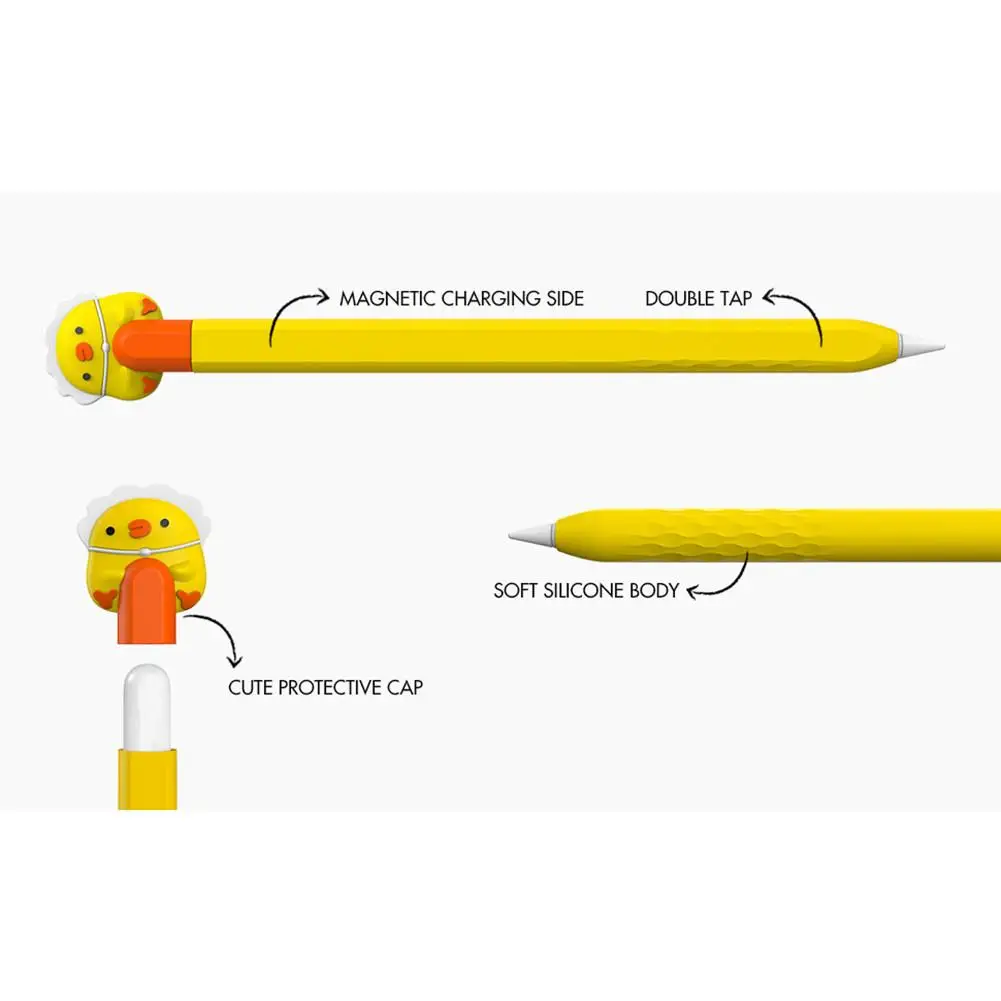 Portátil macio silicone cartoon lápis caso, capacitivo toque caneta luva protetora, compatível para ipencil segunda geração