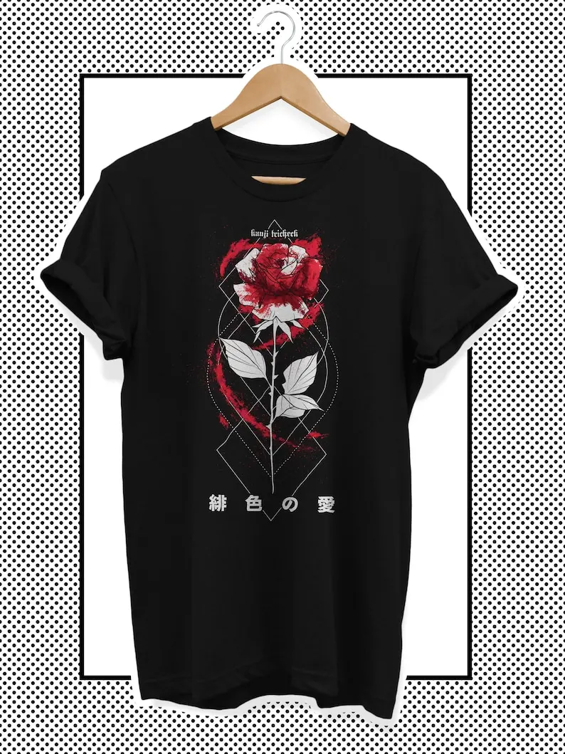 

Unisex Goth TShirt Scarlet Love Rose Aesthetic Clothing Japan Streetwear Techwear Tshirt Grunge Clothing Alternative Fashion