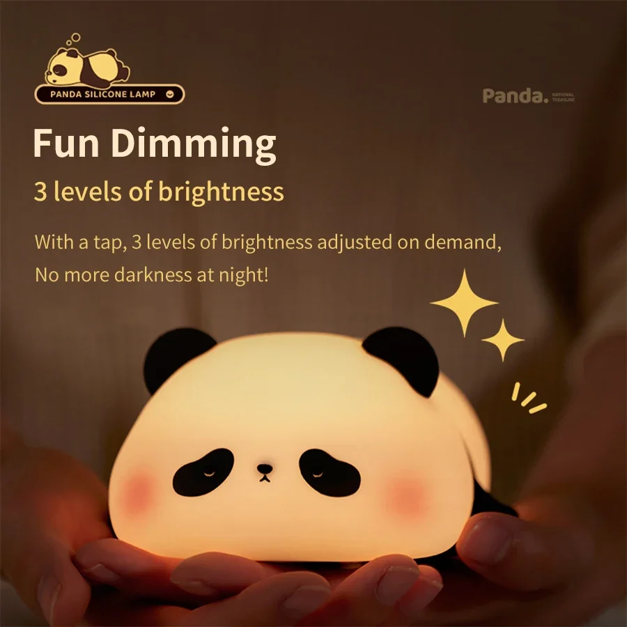 Mini Panda Small Night Light Creative Living Room Cute Panda Pat 3-speed Adjustable Light Desktop Decoration Cartoon Gift Messi