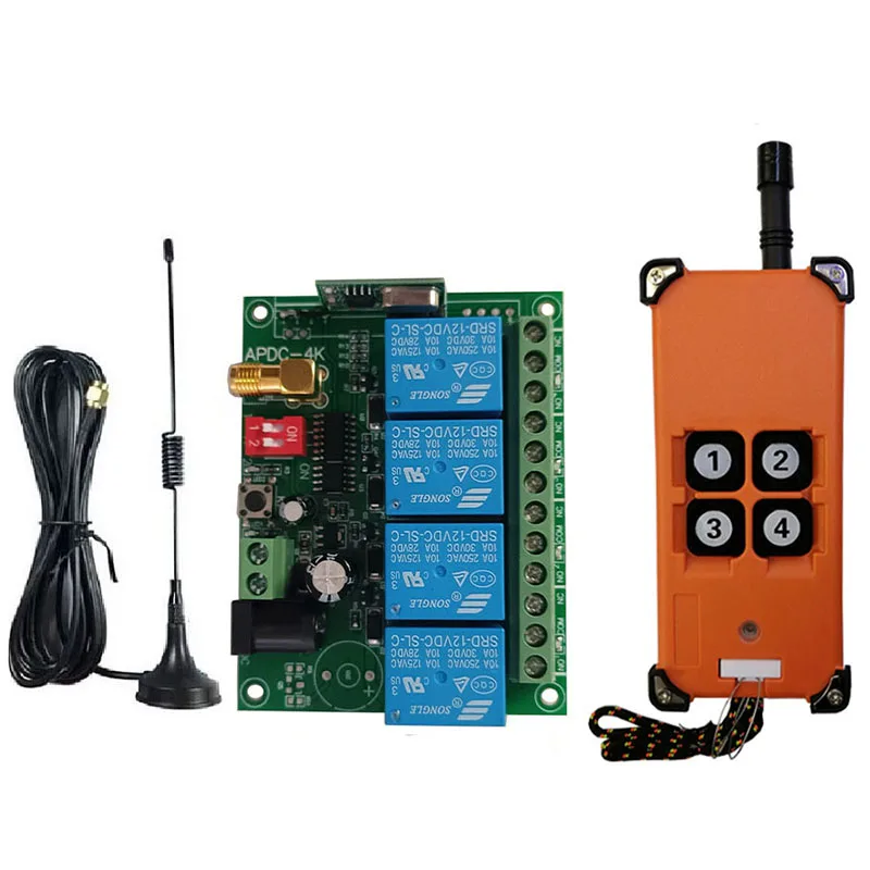 3000M 433MHz Industrial DC 12V 24V 36V 4CH 4 CH RF Wireless Remote Control OverheadTravelling Crane System Receiver Digital Key