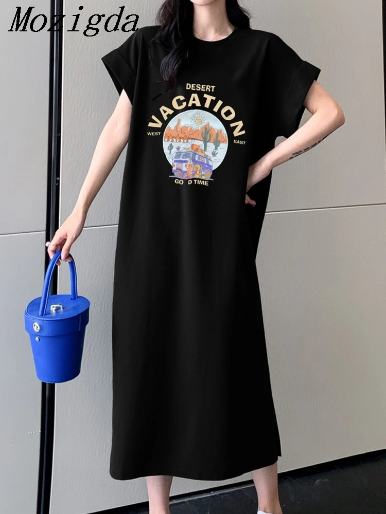 夏ゆるいカジュアルミドル丈Tシャツワンピースレディース膝丈着痩せシンプルスタイル半袖マキシドレス