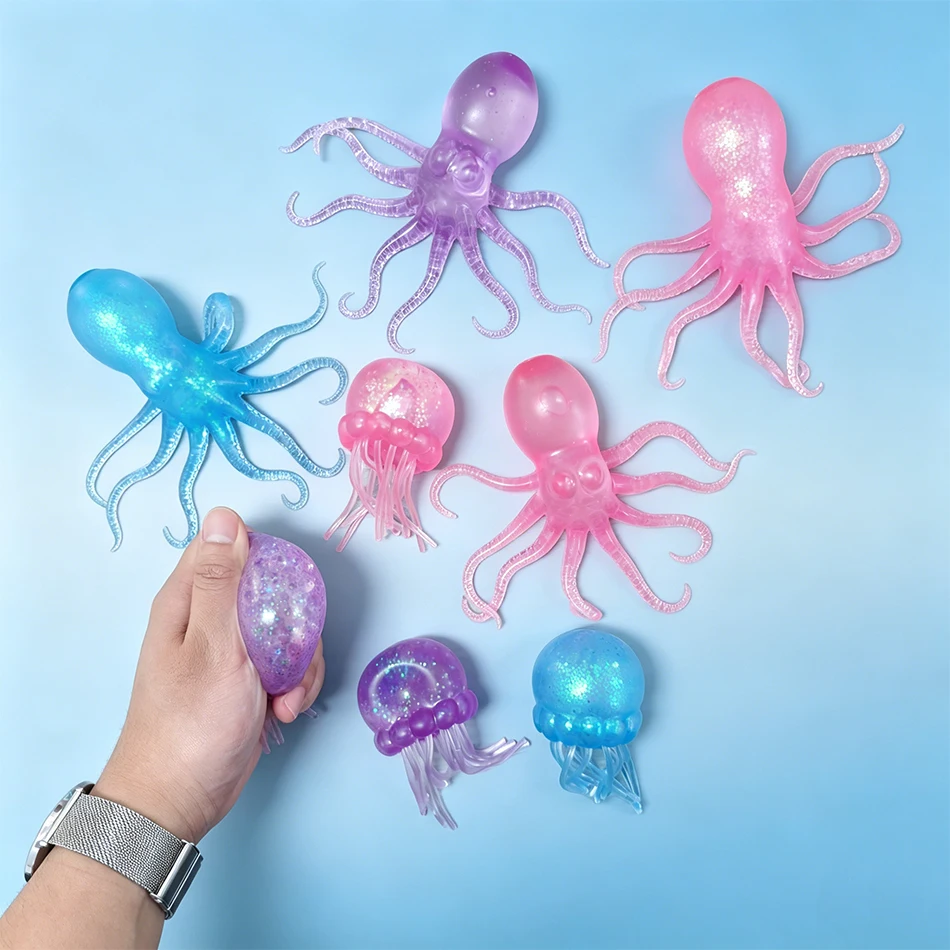 Juguete Ultra Suave y Esponjoso de Medusa con Purpurina, Pulpo Moldeable de Ascenso Lento, Juguetes Sensoriales Antiestrés para Niños y Adultos, Regalo